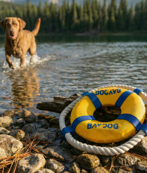 Dog playing fetch with BAYDOG Fetch Ring