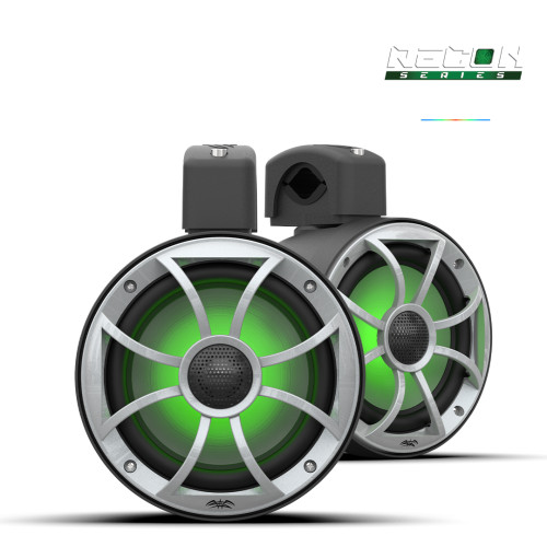Wet Sounds RECON 6 POD-B Coaxial Tower Speakers w/ XS-Silver RGB Grilles - Front Green