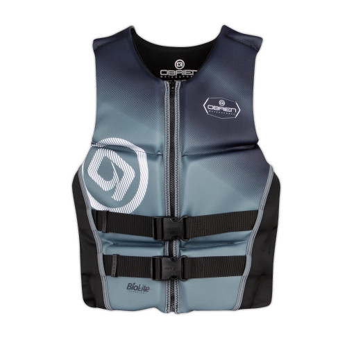 O'Brien Men's Flex V-Back LTD Life Jacket 2XL grey front zip with concealed belts