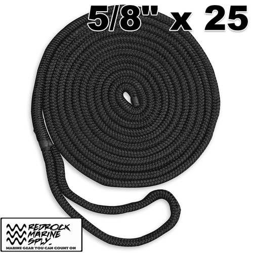 Redrock Premium Double Braid Nylon Dock Line, 5/8" x 25' Black