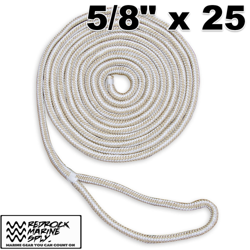 Redrock Premium Double Braid Nylon Dock Line, 5/8" x 25' Gold