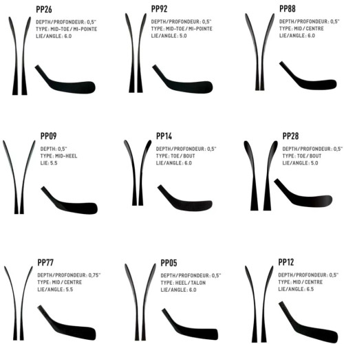 Sherwood Code TMP 2 senior composite hockey stick curve chart