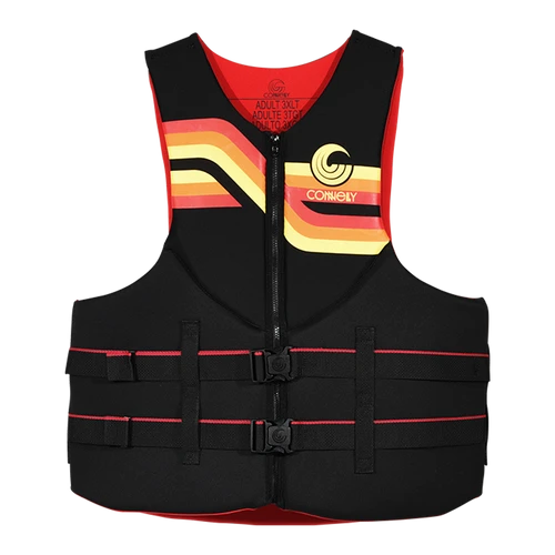 Connelly Big & Tall Men's Promo Neoprene Life Jacket front view with zipper and belts