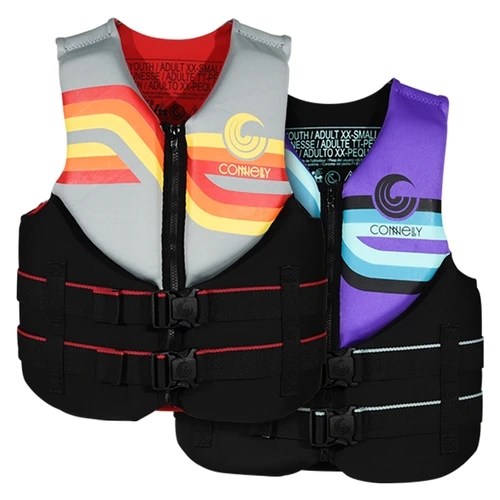 Connelly Junior Teen Promo Neoprene Life Vest front view with zipper and belts