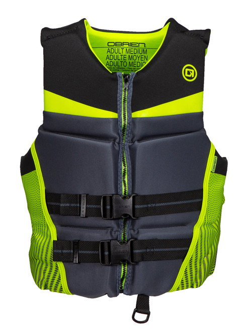 O'Brien Men's Flex V-Back Life Jacket 2026 Green Black front view
