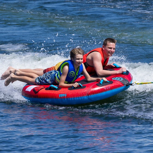 O'Brien Super Screamer 2 rider deck-style towable tube with six grab handles and two EVA body pads