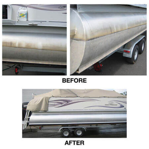 Toon-brite aluminum cleaner, aluminum cleaning solution, aluminum brightener, marine cleaning products, oxidation remover, waterline stain remover, aluminum surface cleaner, boat cleaning, toon-brite aluminum polish, aluminum maintenance