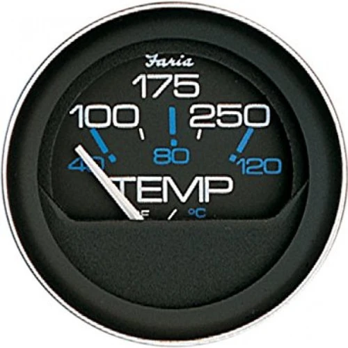Faria water temperature gauge, Coral 2-inch temperature gauge, 100-250°F water temperature gauge, GP9461 temperature gauge, marine water temperature gauge, Faria 2-inch marine gauge, anti-scratch temperature gauge, durable water temperature gauge.