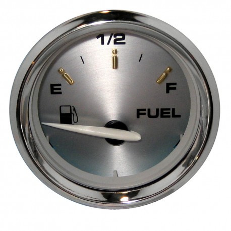 Faria fuel level gauge, Kronos fuel gauge, marine fuel gauge, boat fuel level monitor, 2-inch fuel gauge, stainless steel bezel gauge, perimeter-lighted gauge, durable fuel gauge, precision boat gauge.