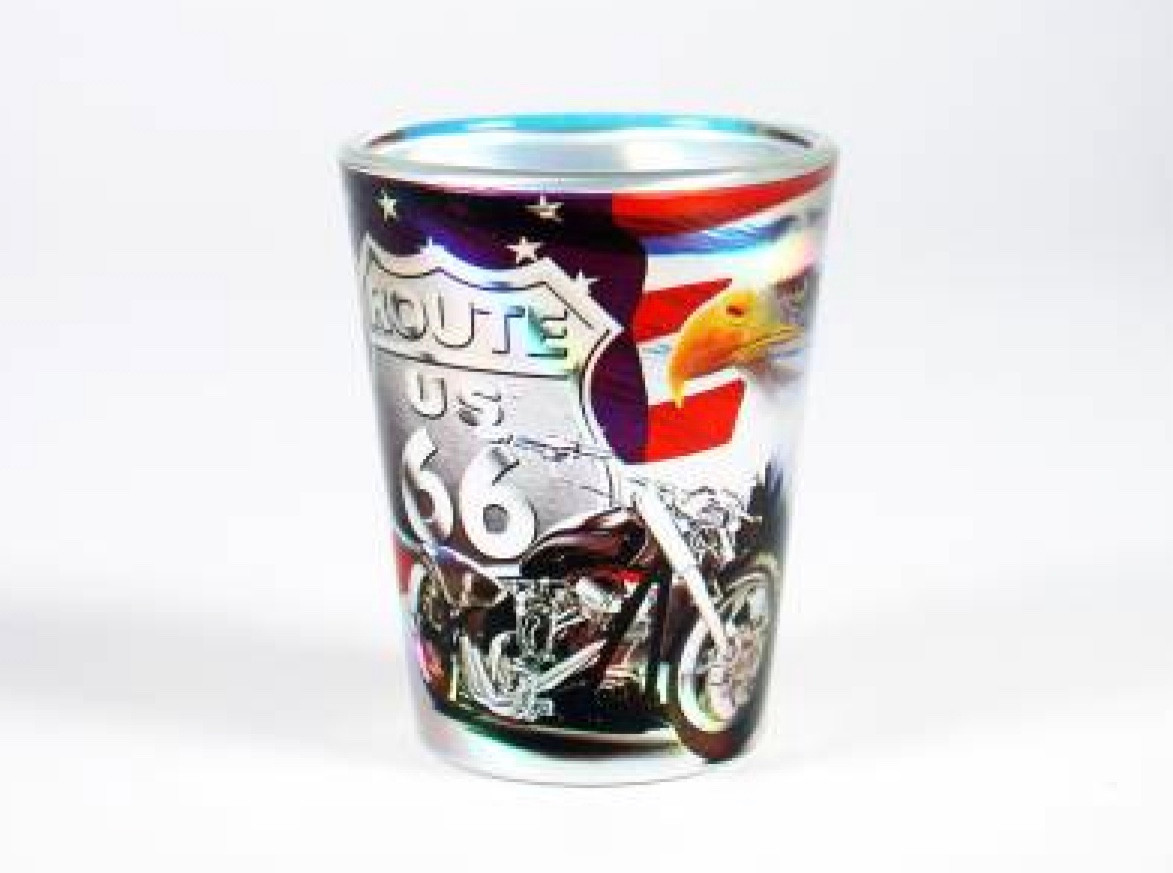 Bicchiere Da Collezione Route 66 - Metallic Eagle Biker Full Wrap - Raro Souvenir USA (Alto 5,7 Cm, D. 4,6 Cm) - 2