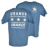 Blue Uranus Police Dept novelty t-shirt from Uranus Fudge Factory