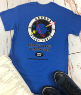 Royal blue Uranus Space Force novelty t-shirt laid flat from Uranus Fudge Factory