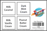 Flavor chart showing the delicious Uranus chocolate included in the 4-piece box from the Uranus Fudge Factory and General Store.