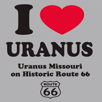 An I Heart Uranus tourist graphic logo over a grey background from Uranus Fudge Factory.