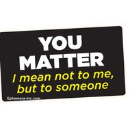 Novelty vinyl sticker featuring a cynical plot twist about worth and importance.