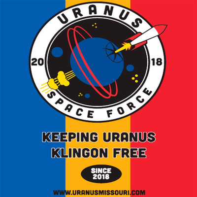 A colorful novelty graphic logo with sci-fi themes and humorous text from Uranus Fudge Factory.