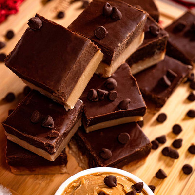 Peanut Butter Chocolate fudge from Uranus on cutting board.