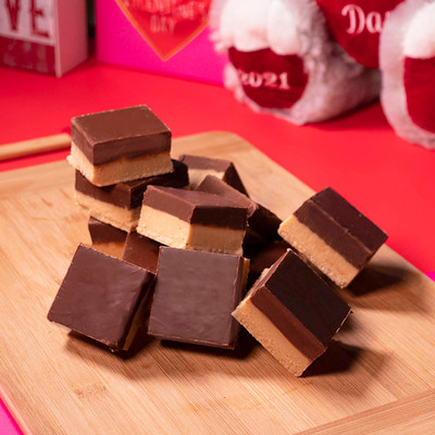 Peanut Butter Chocolate fudge from Uranus on cutting board.