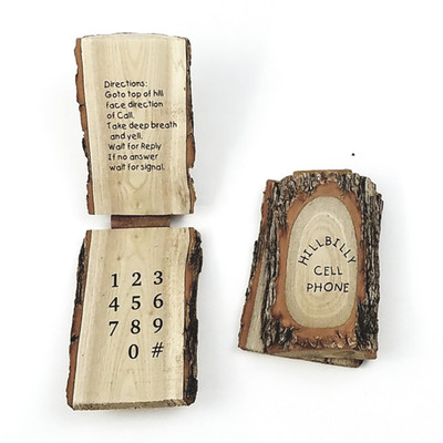 Back view of the Hillbilly Cell Phone wooden novelty gift.