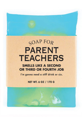 Blue bar of soap for Parent Teachers package with a funny text label.
