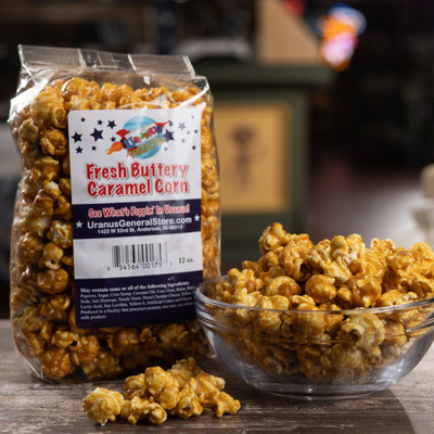 Uranus Fresh Buttery Caramel Corn in package and bowl.