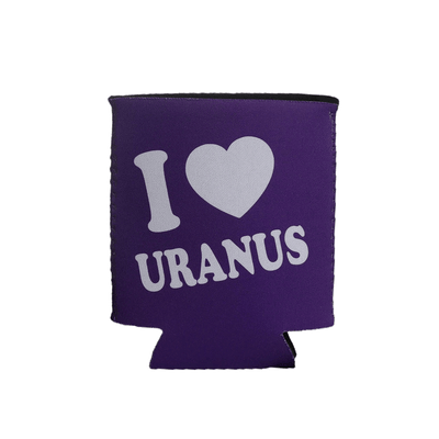"I Love Uranus" Route 66 purple 12oz can koolie front from Uranus Fudge Factory