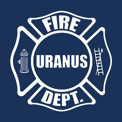 Close up of the Uranus Fire Dept navy sweatshirt