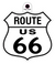 Route 66 road sign sheild sticker in white with black text and outline. 