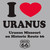 Close-up of the red heart graphic on the gray I Love Uranus t-shirt
