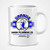 A white ceramic mug featuring a blue and black cartoon plumber logo from Uranus Fudge Factory.