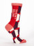 Side view of a geometric patterned sock featuring This Meeting is Bullshit text.