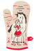 I Hate Everyone Too oven mitt front view. An illustration of a girl in a red dress hugging a white horse.