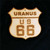 Wooden souvenir shield magnet featuring an engraved Uranus US 66 sign from Uranus Fudge Factory.