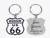 A shield-shaped Route 66 Missouri keychain from Uranus Fudge Factory.
