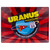 Uranus Missouri retro space metal sign featuring a rocket graphic over a red sunburst background Uranus Fudge Factory.