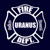 Uranus Fire Department cross badge graphic featuring a fire hydrant and ladder icon on a dark blue background by Uranus Fudge Factory.