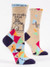 Tan quilting crew socks with a sewing machine and a funny you crafty bitch quote.