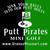 Official logo graphic for the Uranus Putt Pirates mini golf t-shirt from Uranus Fudge Factory