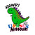 Green cartoon dinosaur sticker graphic isolated on a plain white background by Uranus Fudge Factory.