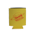 Yellow can cooler displaying a red rocket ship logo by Uranus Fudge Factory.
