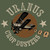 Uranus Crop Dusters vintage airplane logo graphic on an olive green background by Uranus Fudge Factory.