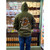 Back view of a man wearing Uranus Crop Dusters olive green hoodie.