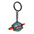 Rocket and planet logo keychain hanging against a white background by Uranus Fudge Factory.