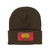 Olive green knit winter beanie hat with red Gas 'N Lube logo patch from Uranus Fudge Factory.