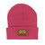Pink knit winter beanie hat with red Gas 'N Lube logo patch from Uranus Fudge Factory.