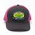 Front view of dark grey and pink trucker hat with Gas N Lube embroidered logo from Uranus Fudge Factory.