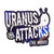 Purple "Uranus Attacks The Movie" dripping logo with alien snail and Route 66 die-cut sticker from Uranus Fudge Factory