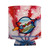 Back of red, white, and blue patriotic tie dye can koolie with Uranus Fudge Factory logo from Uranus Fudge Factory.