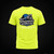 Safety yellow Uranus Tire & Wheel t-shirt flat lay back with full logo and tagline