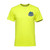 Safety yellow Uranus Tire & Wheel t-shirt front view with small chest logo
